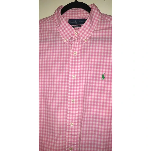 Ralph Lauren Gingham Shirt Mens XL Pink White Custom Cotton Resort Party Pony - Picture 3 of 16